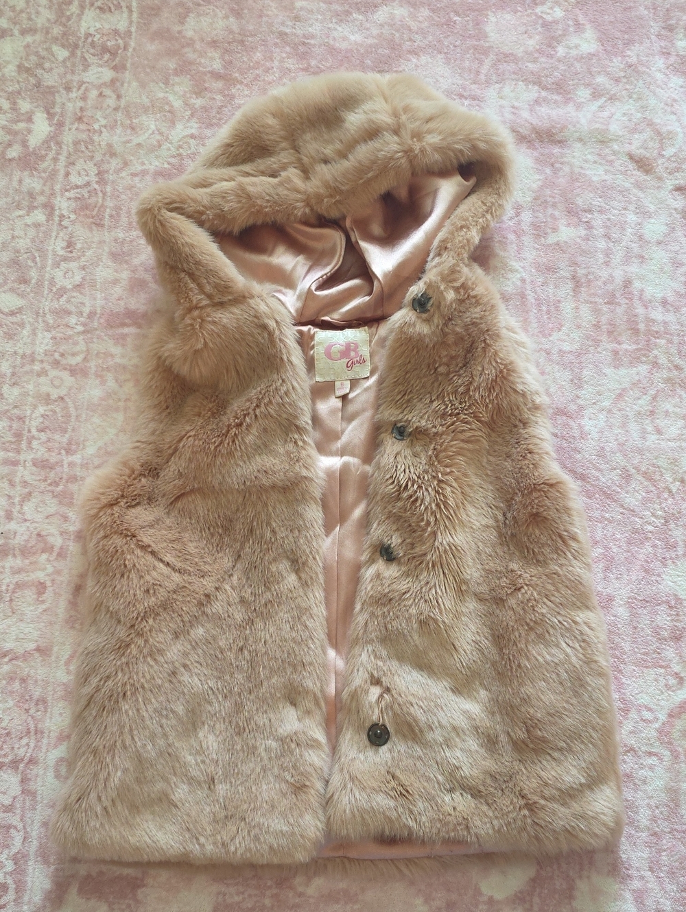 GB girls Blush Faux Fur Hooded Vest
